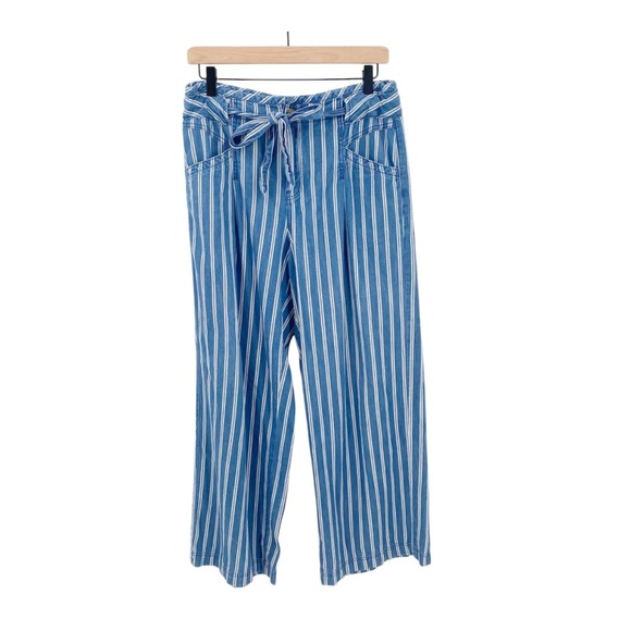 American Eagle Outfitters Pants - American Eagle Lightweight Denim Striped PaperBag Waist Wide Leg Pants 10